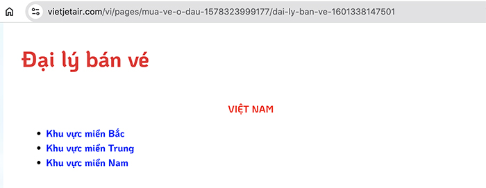 Lựa chọn khu vực để tìm danh sách Đại lý